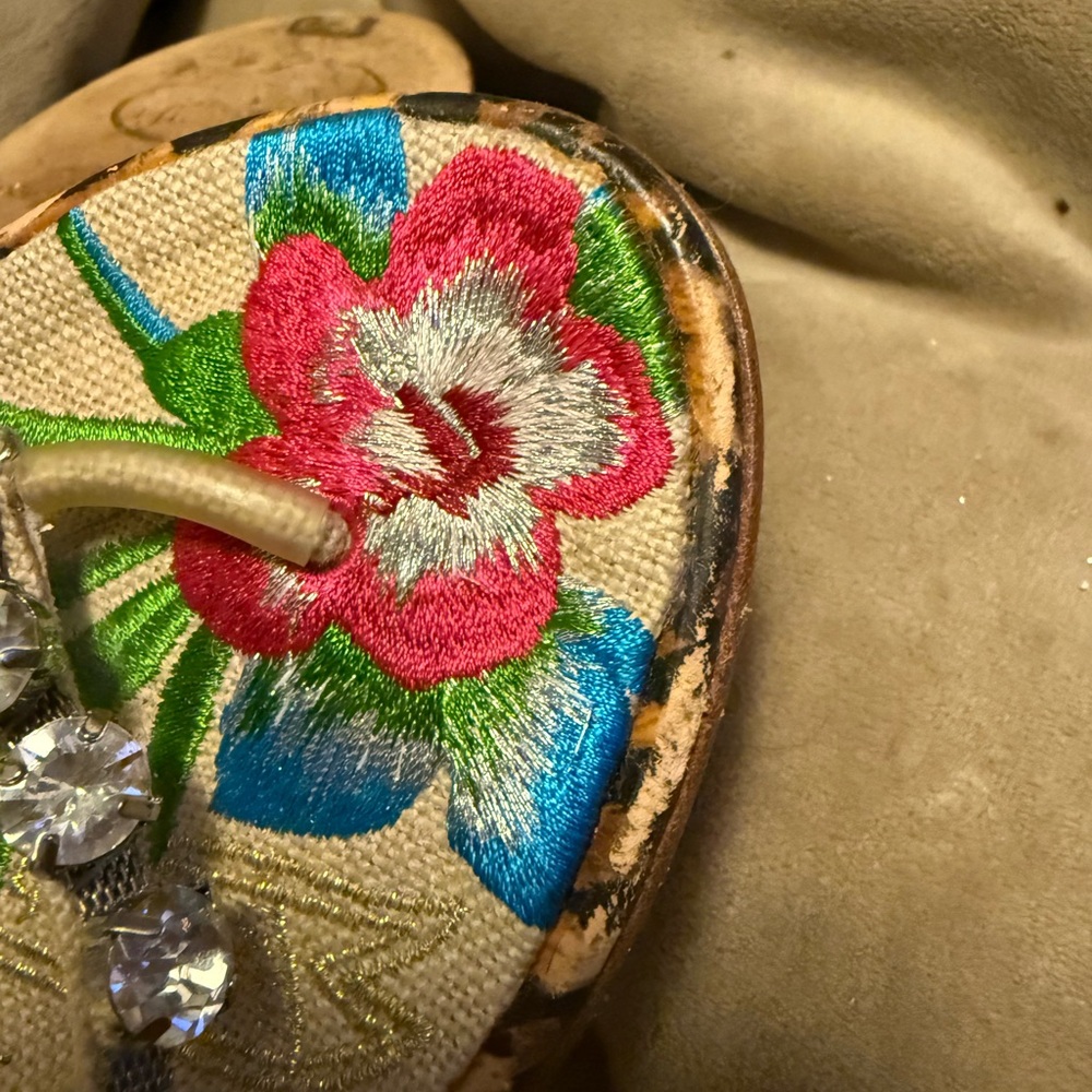 Beverly Feldman Embroidered Rhinestone Floral Sandals - Picture 8 of 11